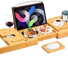 【美品】Natural Bamboo 伸縮バステーブル／バスボード／浴室収納／お風呂テーブルの画像