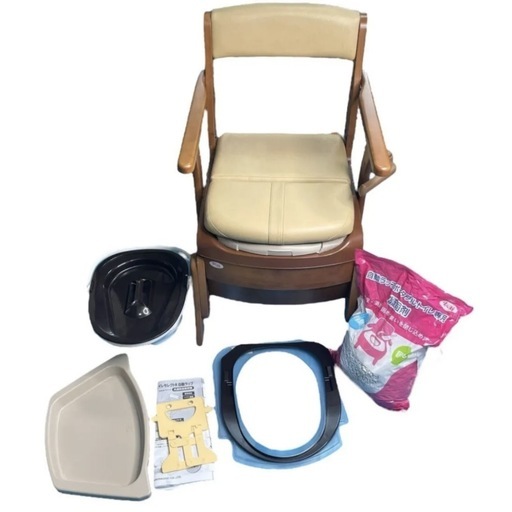 ●【定価15万 動作確認済み】 介護 安寿　家具調トイレセレクトR 自動ラップ 標準便座　凝固剤、付属品付き　ポータブルトイレ