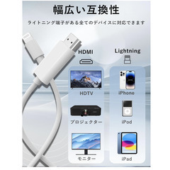 📺【新品未使用】iPhone HDMI変換ケーブル 2M MFi認証 Lightning テレビ出力 ミラーリング 1080P 音声同期 iPad対応 iOS9〜18 映画 ゲーム プレゼン スマホ画面出力 HDMIケーブルの画像