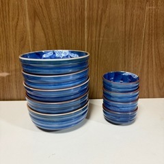 【有田焼】秀山 青い花柄 食器セット 刺身椀 醤油豆皿の画像