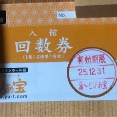 ゆーとぴあ宝土日祝可回数券10枚の画像