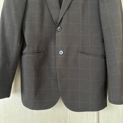 GU Mサイズダークブラウン チェック柄 テーラードジャケットの画像