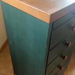 5段棚 チェスト 深緑 ダークグリーン 収納 
ビンテージ 木製 引き出し の画像