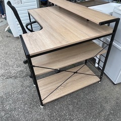 【リサイクルサービス八光】幅120㎝　ナチュラル木目調＆ブラック　L字パソコンデスクセットの画像