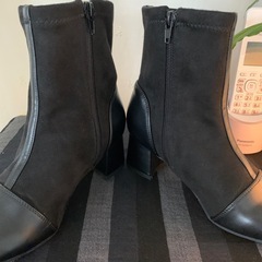 おしゃれブーツ　ミディアム　黒　スエード　合皮　黒　レディースの画像