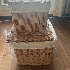【2個セット】ナチュラルバスケット／収納かご✨32×20×20・38×25×23 の画像