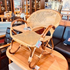 ラタン アームチェア イージーチェア ラウンジチェア 籐 ビンテージ 昭和レトロ　チェアの画像