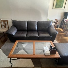 【総革・美品】高級本革3人掛け＋オットマン｜幅220cm｜オーダーメイド｜使用少なめの画像