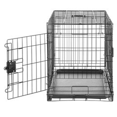 ② ペットケージ 折り畳み式 トレー付き ダブルドア 76 cm x 48 cm x 53 cm ブラックの画像