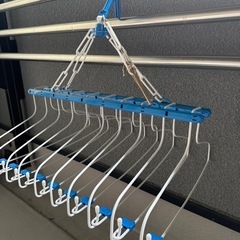 伸縮式物干し竿3本、衣類掛けハンガー2つの画像