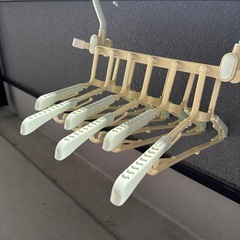 伸縮式物干し竿3本、衣類掛けハンガー2つの画像