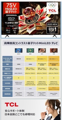 Amazon.co.jp限定】TCL 75V型 テレビ 4K 量子ドット