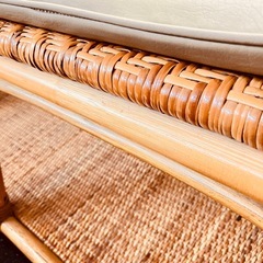 マガジンラック付きラタンベンチ　ベンチ　昭和レトロ　ヴィンテージ  美品　 の画像