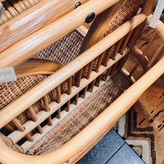 マガジンラック付きラタンベンチ　ベンチ　昭和レトロ　ヴィンテージ  美品　 の画像