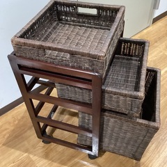 ラタンワゴン【町田市再生家具】252393の画像