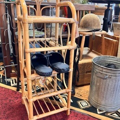 ラタン　スリッパラック　籐　昭和レトロ　ヴィンテージ　美品 の画像