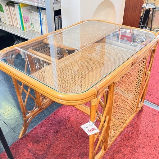 ラタン ガラステーブル 籐 ダイニングテーブル レトロ ビンテージ ラタン ダイニングテーブル テーブル 籐 昭和レトロ ヴィンテージ 美品