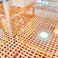 ラタン　　ダイニングテーブル　テーブル　籐　昭和レトロ　ヴィンテージ　美品　ガラス天板の画像