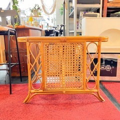ラタン　　ダイニングテーブル　テーブル　籐　昭和レトロ　ヴィンテージ　美品　ガラス天板の画像