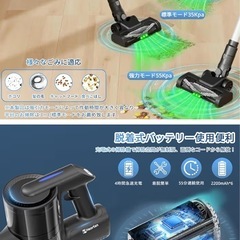 新品未使用　掃除機 コードレス【55,000PA超強力吸引・自立式設計・グリーンLEDライト付き】の画像