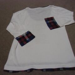 ●無料● 使用感あり Signal Point LLサイズ 重ね着風 白×チェック柄 トップス 差し上げます。の画像