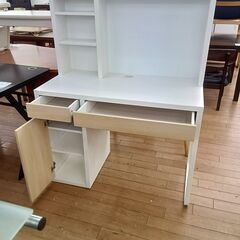 ★ジモティ割あり★  棚付きデスク ホワイト H140×D51×W105 クリーニング済み TK7333の画像