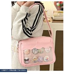 痛バッグ フリル 痛バ ショルダーバッグ ファスナー 学生 大人 可愛い おしゃれ B5 ミニ 小さめ イベント ライブ オタ活 推し活 缶バッジ 黒 白 ピンク ブルーの画像