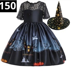 新品❤️ ハロウィン/仮装2点女の子ドレス+帽子なりきり魔女コスプレキッズドレス150cmの画像