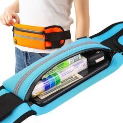 ランニングポーチ ウエストポーチ 大容量 防水 軽量 イヤホン対応 ペットボトルホルダー付き 蛍光カラー ウエストバッグ ランニング ジョギング スポーツ 旅行の画像