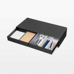 無印良品　収納 スチールモニタースタンド　引出付・ワイド・ダークグレー　の画像