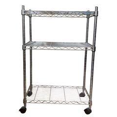 【現状品】3段ラック 1点 シルバー 棚 シェルフ 収納ラック 収納  書類保管 インテリア 事務所の画像