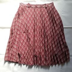 b.club チョコレートブラウン×白 チェック プリーツスカート 膝丈 サイズMの画像