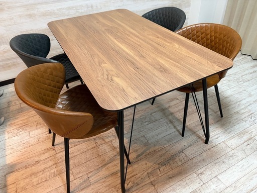 【木目調×アイアン脚ダイニングテーブルチェアセット】