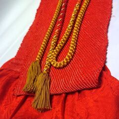 振袖用 帯締め 帯揚げ セットより房 金糸 ２色 オレンジ 橙 橙色 芥子 赤橙 バイカラー ツートン 帯締 新品 正絹 振袖 ステージの画像