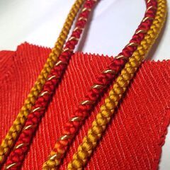 振袖用 帯締め 帯揚げ セットより房 金糸 ２色 オレンジ 橙 橙色 芥子 赤橙 バイカラー ツートン 帯締 新品 正絹 振袖 ステージの画像