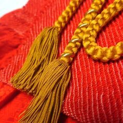 振袖用 帯締め 帯揚げ セットより房 金糸 ２色 オレンジ 橙 橙色 芥子 赤橙 バイカラー ツートン 帯締 新品 正絹 振袖 ステージの画像