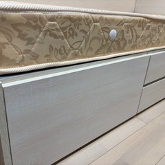 シングルベッド　白　収納付き　マットレスセットの画像