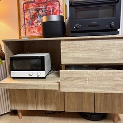 食器棚 レンジ台 キッチンカウンター 引出しタイプ コンセント付き 木目調  の画像