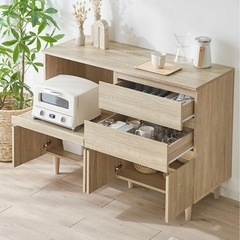 食器棚 レンジ台 キッチンカウンター 引出しタイプ コンセント付き 木目調  の画像