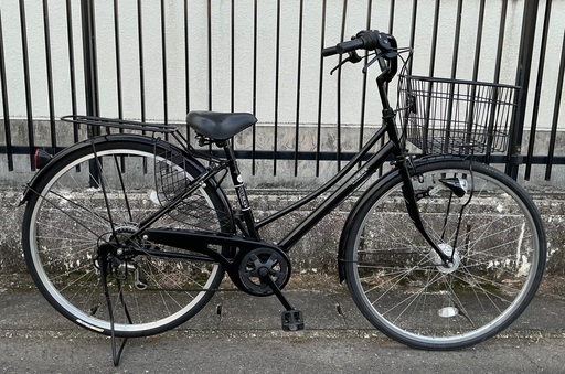 ＜整備済・美品車＞シティサイクル・27インチ自転車・外装6段変速 LEDオートライト・ブラック 鍵付き・パンク無料修理券付