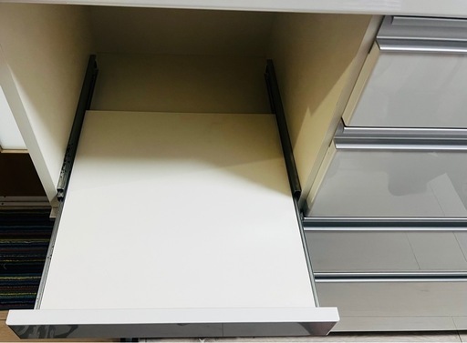 パモウナ食器棚ホワイト収納キャビネット キャスター付き 4引き出し