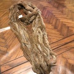 ★サイズ: 8cmX220cm★ラビットリアルファー★本毛皮★ラビットヤーン ★ブラウンの画像