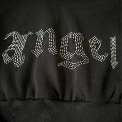 ショート丈 パーカー　ラインストーン スウェットパーカーの画像