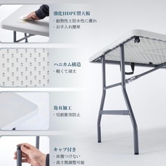 【新品未使用】BOOSDEN アウトドア テーブル 折りたたみ 180x74x75cm 作業テーブル 大きめ 机 組立不要 ダイニングテーブル 持ち運び 食卓 リビング 室内/屋外 イベント 作業台 ホワイトの画像