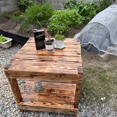 【引き取り限定】焼き加工センターテーブル／ウレタンニス2回塗り仕上げ／DIY家具の画像