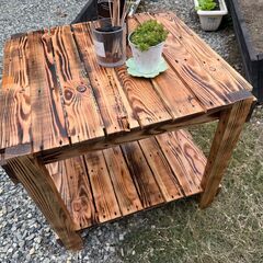 【引き取り限定】焼き加工センターテーブル／ウレタンニス2回塗り仕上げ／DIY家具の画像