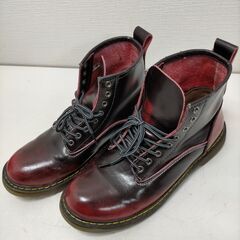 赤黒バイカラー レザーブーツ メンズ 8ホール系 THE ORIGINAL クリアソール ユーズド加工 編み上げ UK系 ファッション 古着系 個性派　251119-2Aの画像