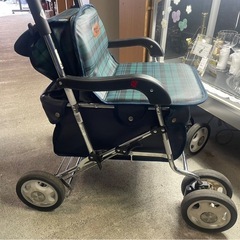 幸和製作所　ウォーキングステッキキャスター　スタンダードタイプ　301　チェックグリーン　手押し車　買い物カート　ショッピングカート　折りたたみ　中古　③の画像