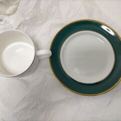 たち吉 Adam&Eve 深緑ライン カップ＆ソーサー ２客セット　洋食器 コーヒーカップ 上品デザイン 　251119-3Tの画像