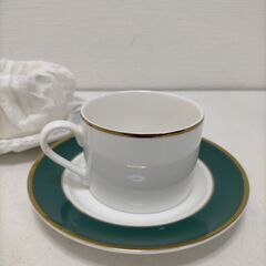 たち吉 Adam&Eve 深緑ライン カップ＆ソーサー ２客セット　洋食器 コーヒーカップ 上品デザイン 　251119-3Tの画像